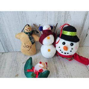 Vintage plush snowman Santa ornament Moon Xmas tree